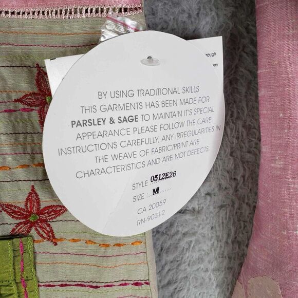 Parsley & Sage Button Down Shirt Pink Green Long Sleeve Patchwork Medium New - Picture 11 of 12